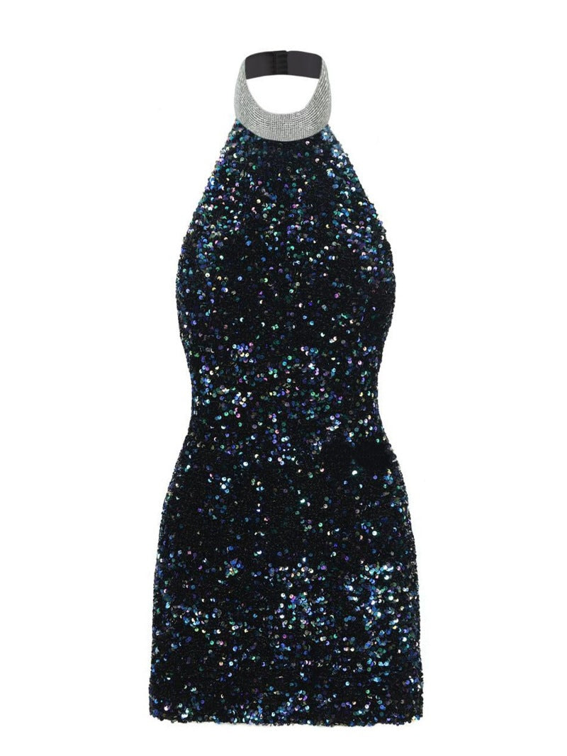 Pailletten Mini-Kleid mit Neckholder