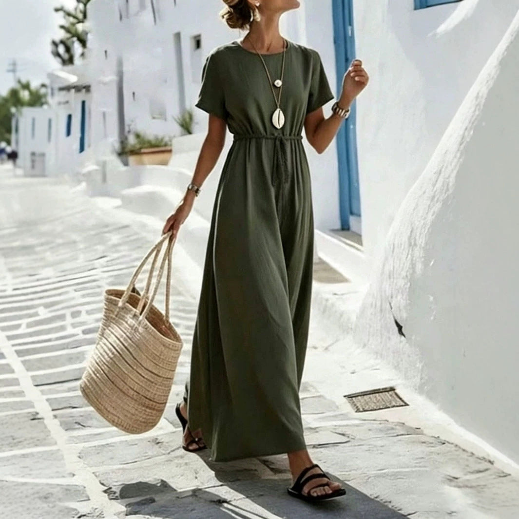 Damenkurzarm-Riemenkleid