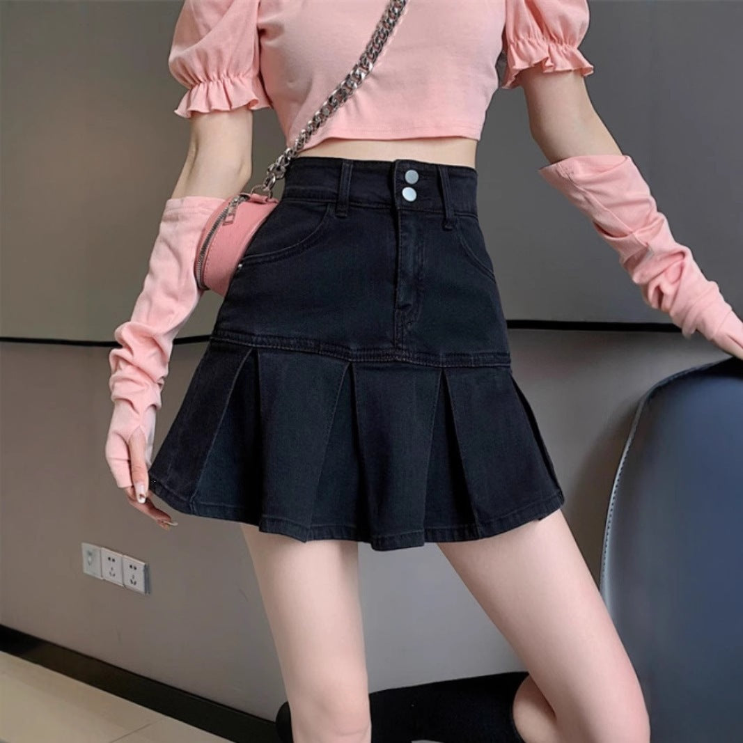High Waist Mini-Jeansrock mit Rüschen