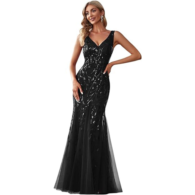 V-Ausschnitt Tüll-Glitzerkleid mit Stickerei – Bild 3 | LuxeStyle
