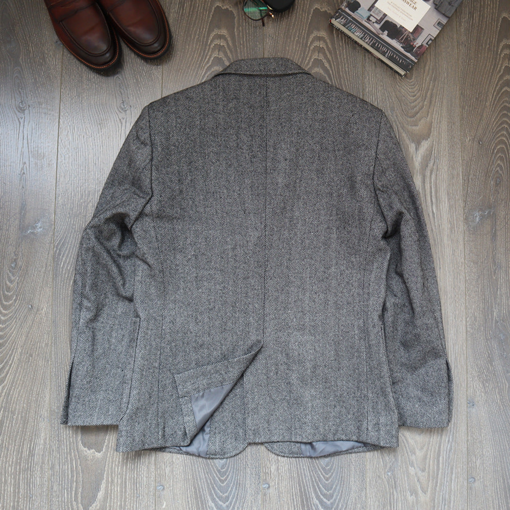 Herren Sakko Fischgrat-Muster Slim Fit
