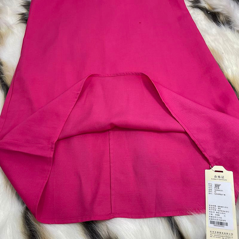 Rosarotes V-Ausschnitt Kurzarmkleid – Bild 7 | LuxeStyle