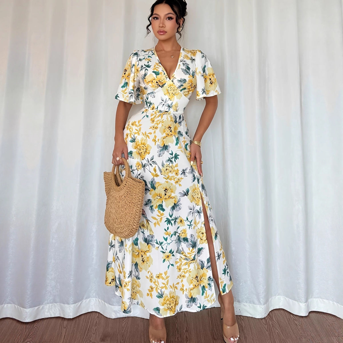Tailliertes A-Linien Midikleid mit Blumendruck – Bild 6 | LuxeStyle