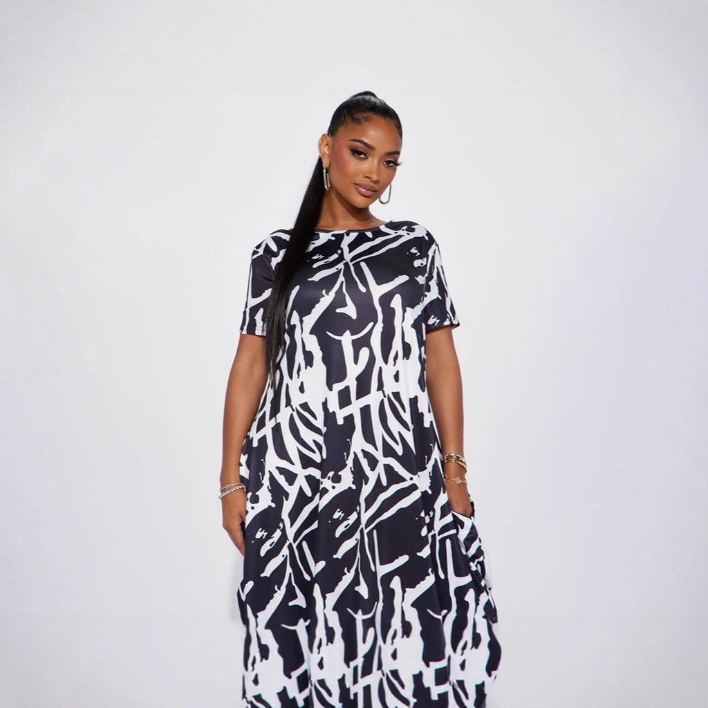 Langschürze mit abstraktem Druck – Bild 3 | LuxeStyle