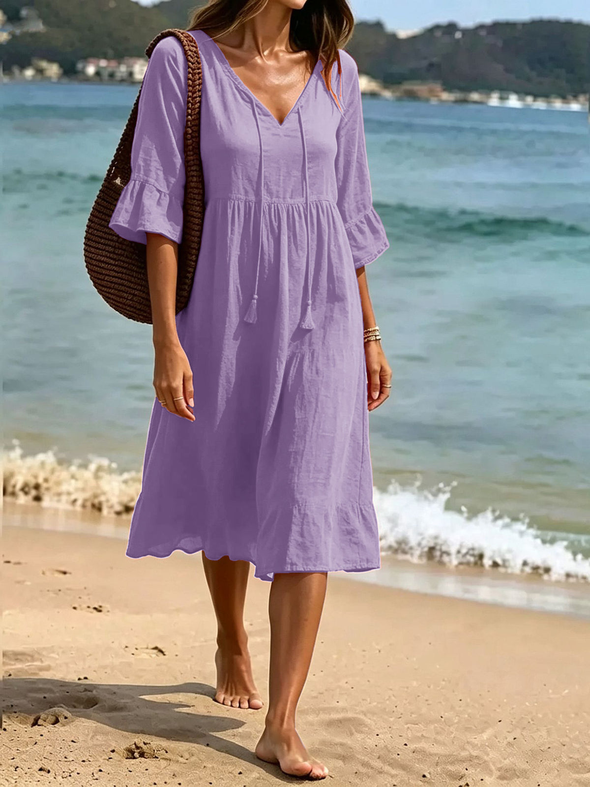 Strand Midi-Kleid mit Rüschen | LuxeStyle