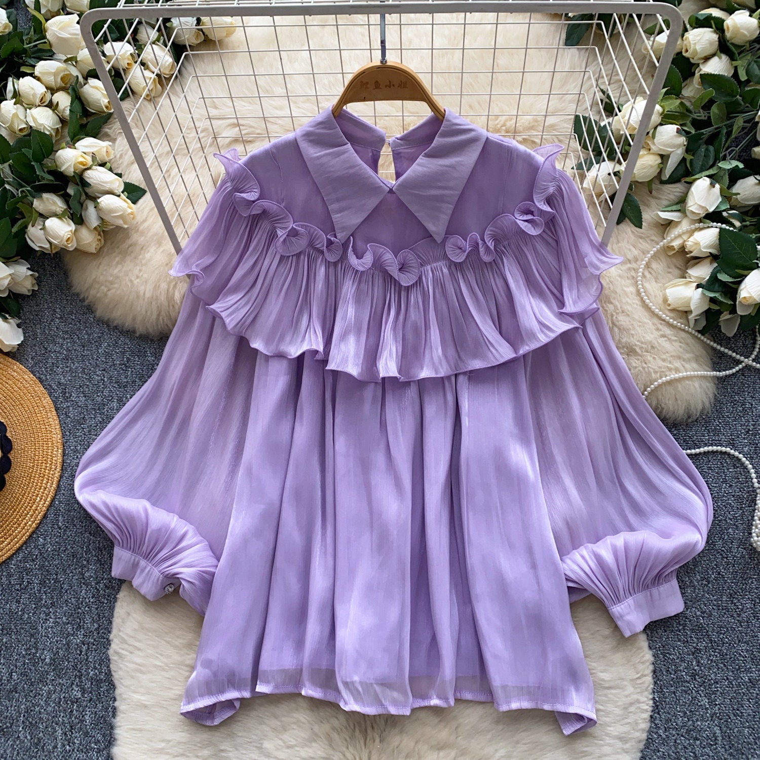 Rüschenbluse mit Laternenärmeln