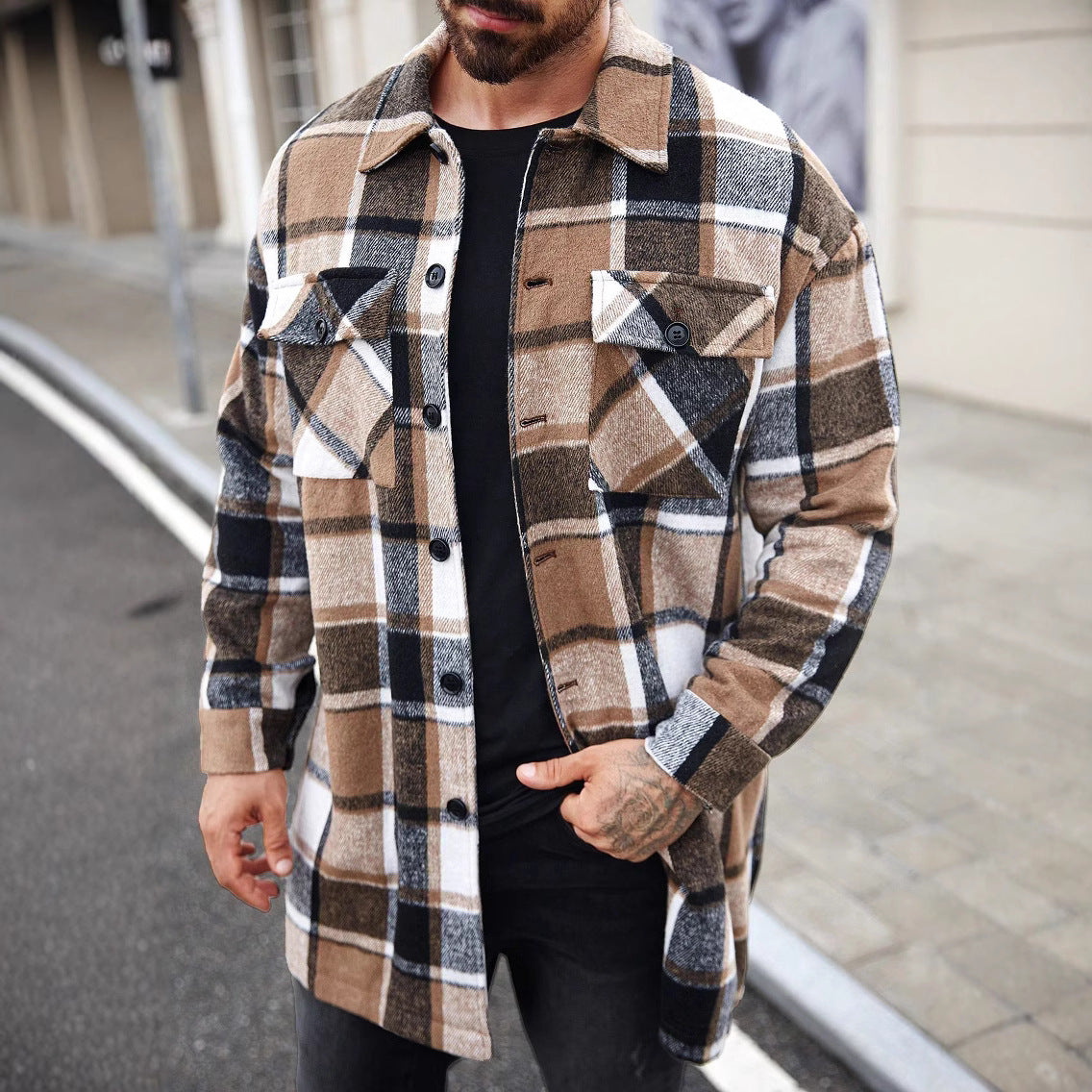 Herren Hemd im Loose-fit mit Revers und Karomuster