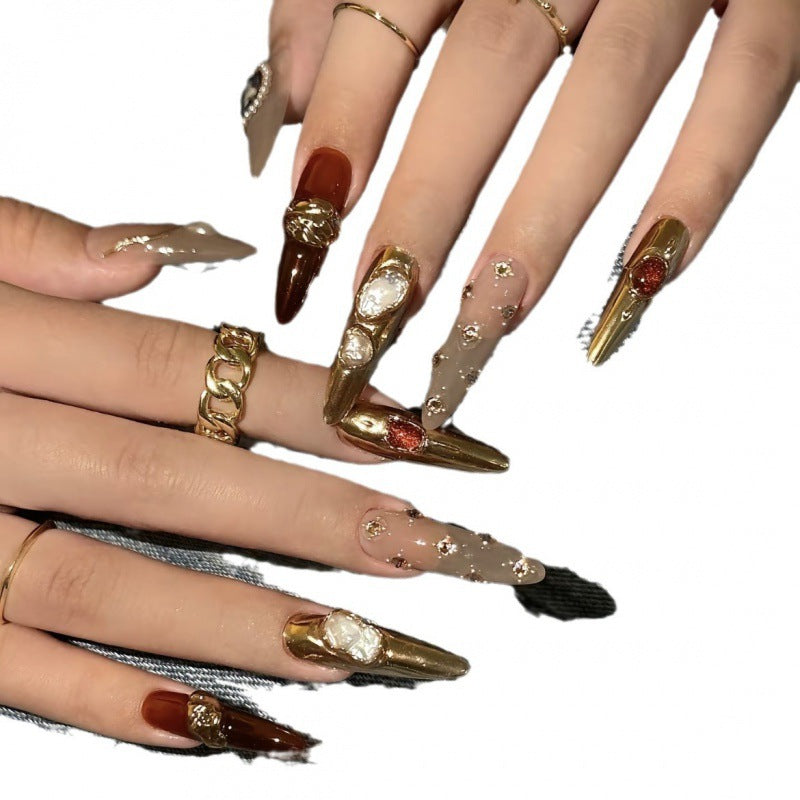 Barocke Fake Nails mit Glitzersteinen