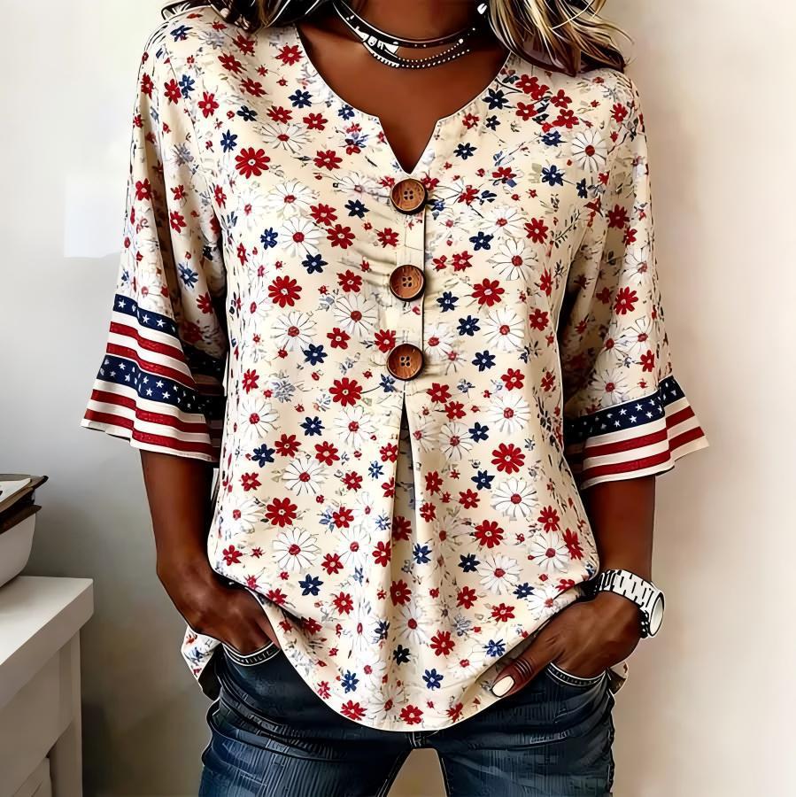 Spitzenbesetzte Bluse mit Blumenmuster