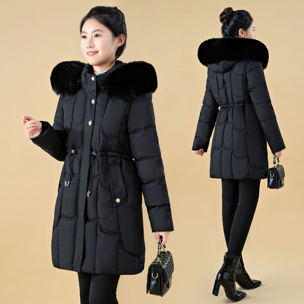 Damen-Daunenjacke mit geometrischem Muster | LuxeStyle