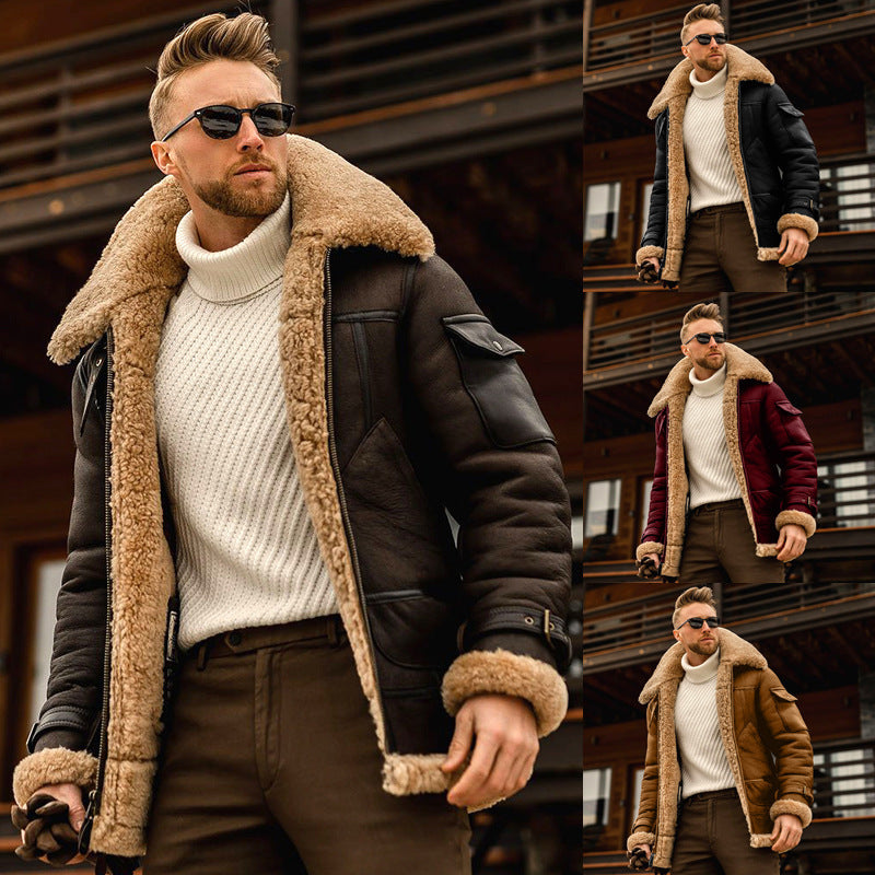 Warme Herren Winterjacke mit Fleece & Fellkragen