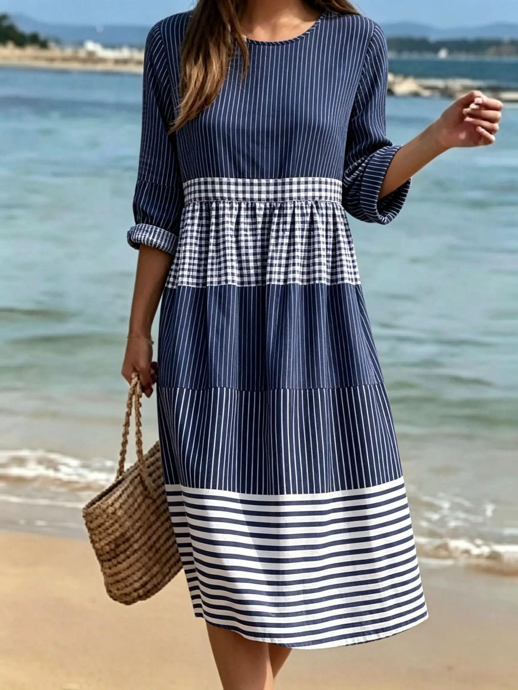 Damen Casual Baumwoll-Leinen Kleid