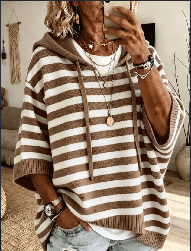 Hoodie Strickpullover mit Kordelzug