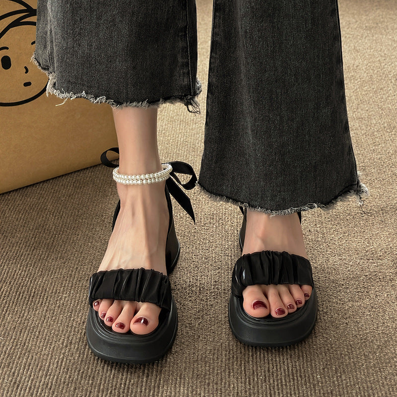 Sandalen mit Perlen-Schleife & Chunky-Absatz | LuxeStyle