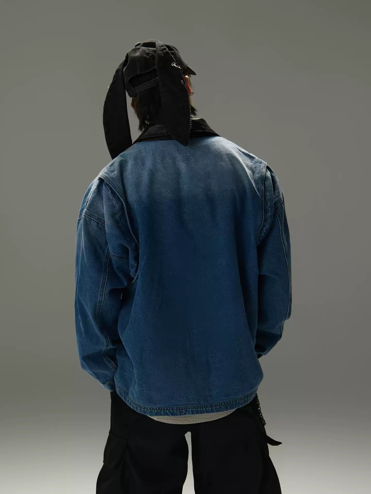 Patchwork Denim-Jacke mit Reverskragen