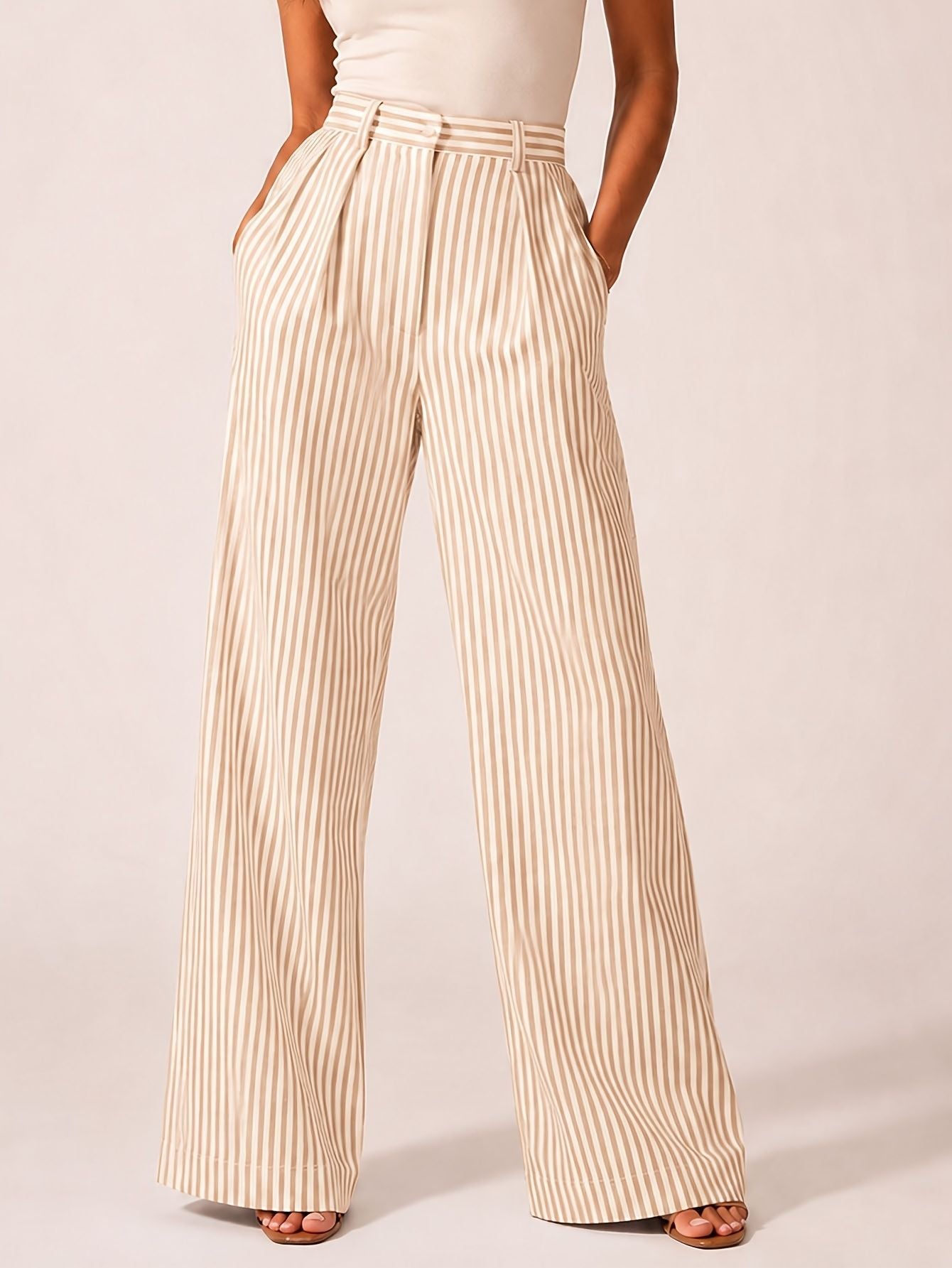 Gestreifte Wide-Leg Hose mit weitem Bein