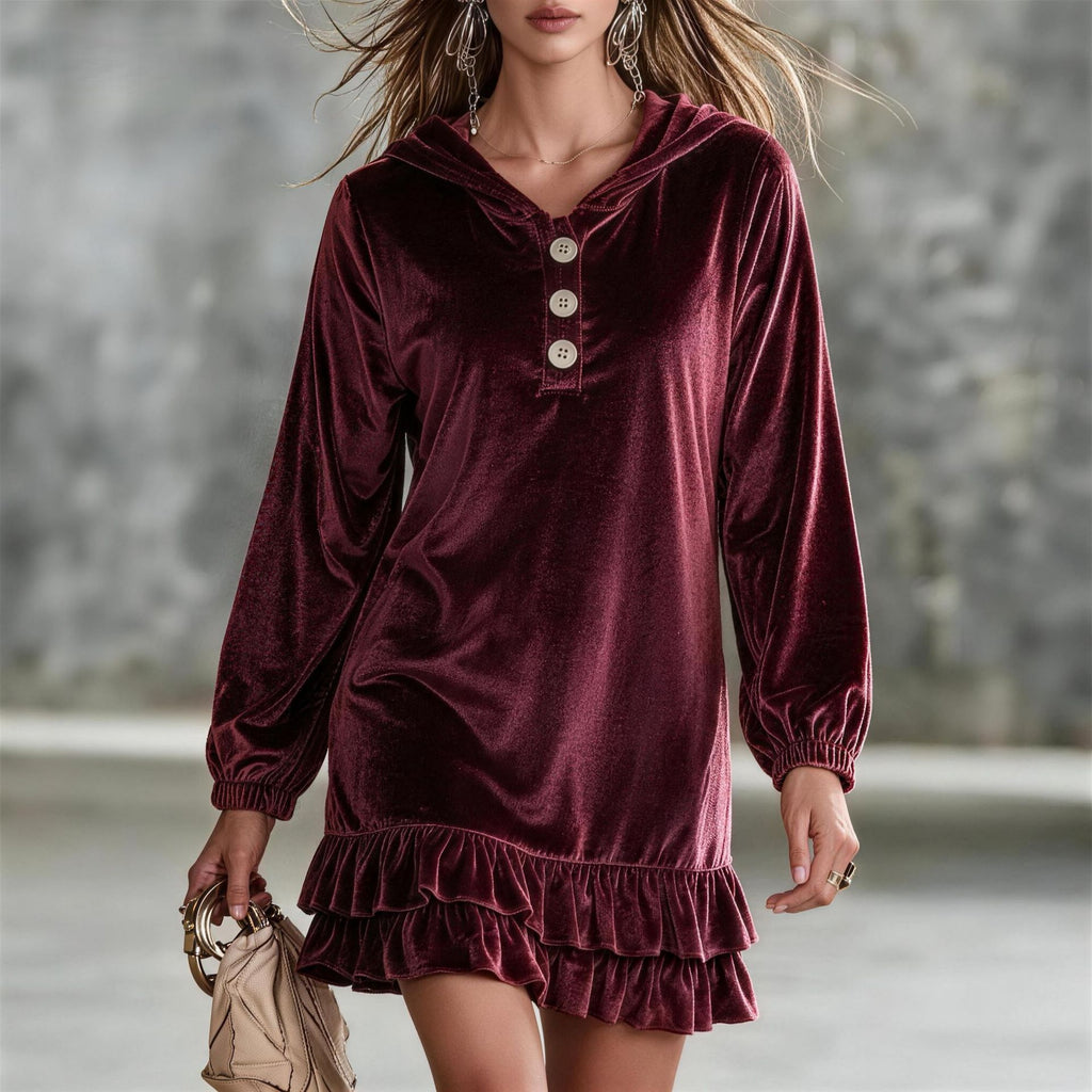 Langärmliges Spitzenkrawattenkleid mit Rüschen – Bild 7 | LuxeStyle