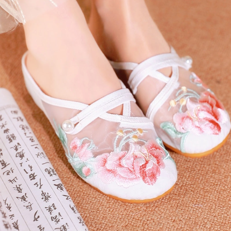 Sommer Mesh Sandalen mit Blumenstickerei