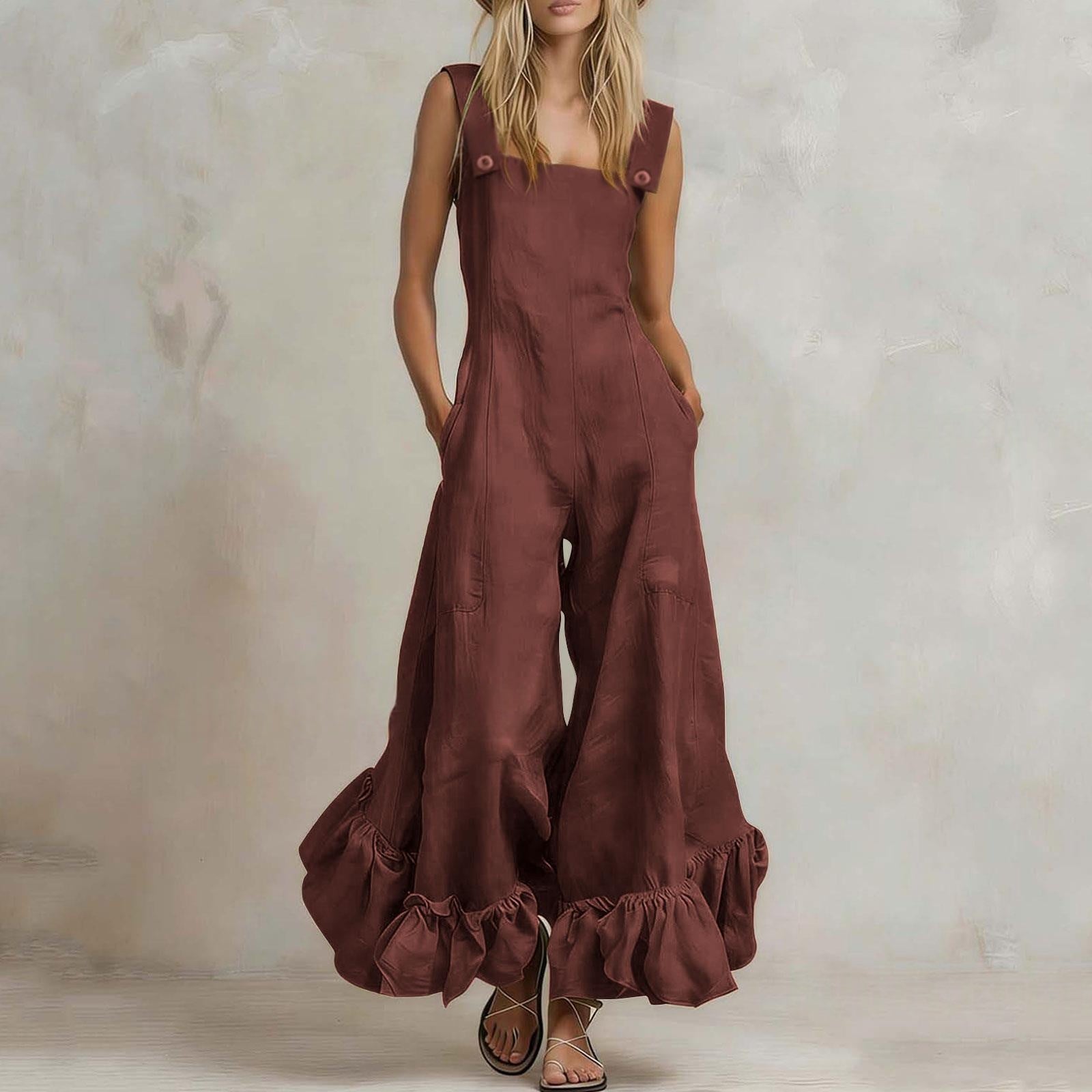 Jumpsuit mit weitem Bein und Volants
