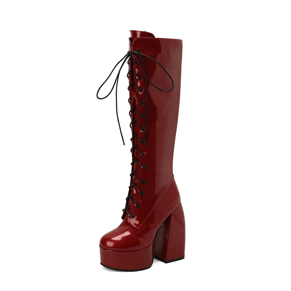 Overknee-Stiefel mit Schnürung und Blockabsatz – Bild 6 | LuxeStyle