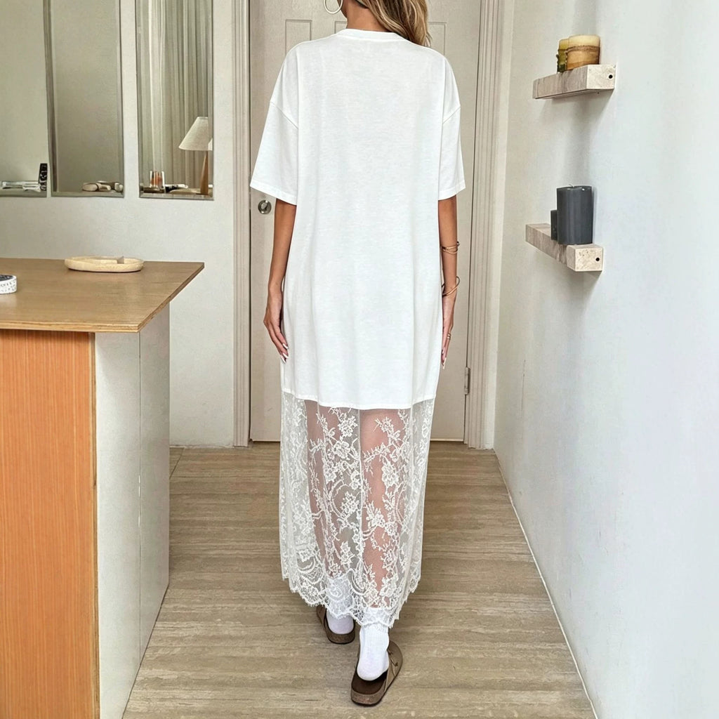 Lässiges Kurzarm‑Kleid mit Spitzenbesatz | LuxeStyle