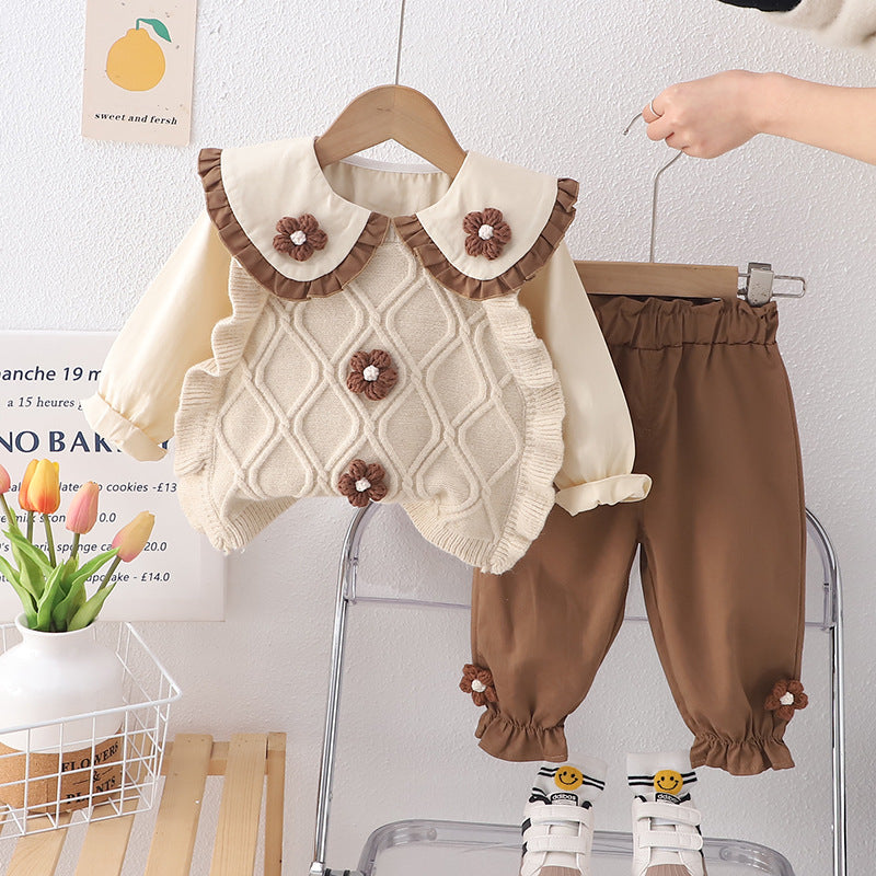 Baby Mädchen Frühling Outfit Set mit Strickpullover – Bild 4 | LuxeStyle