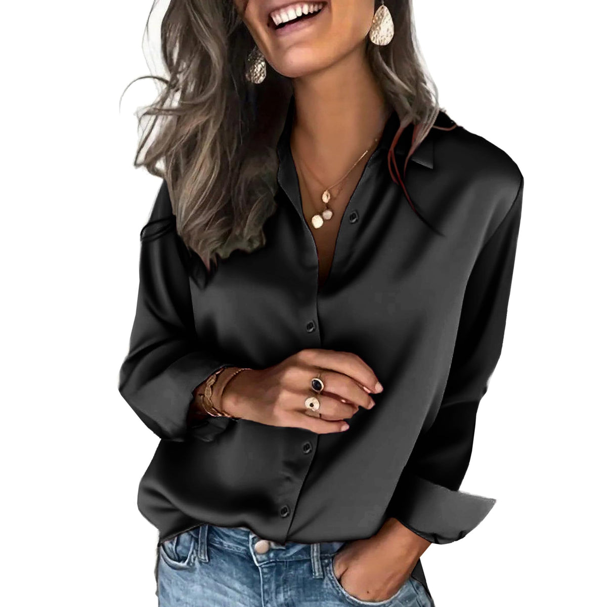 Satinbluse Langarm – Bild 3 | LuxeStyle
