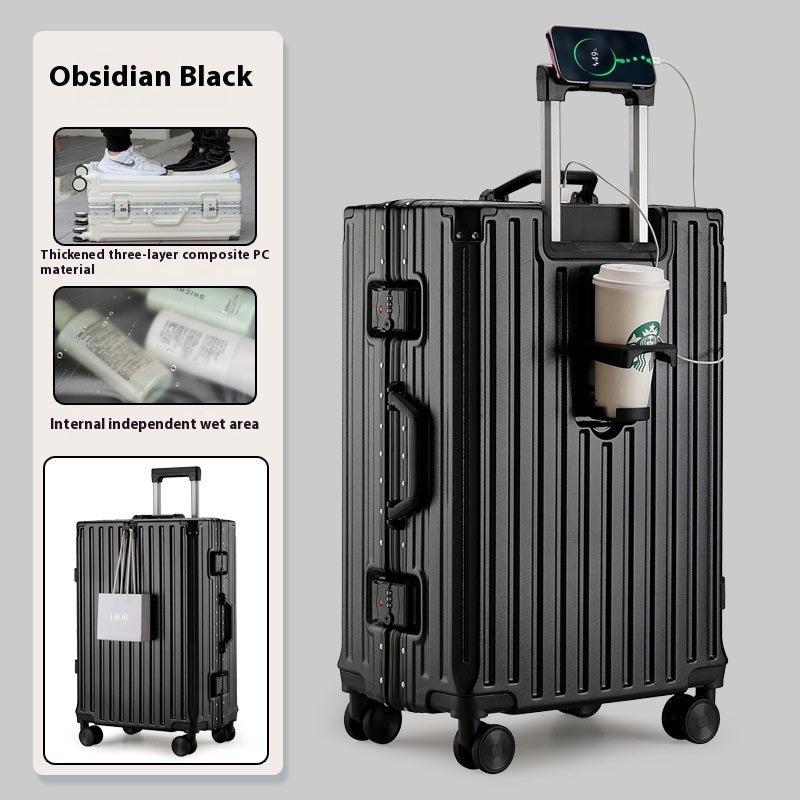 Reisekoffer mit Aluminiumrahmen und Becherhalter