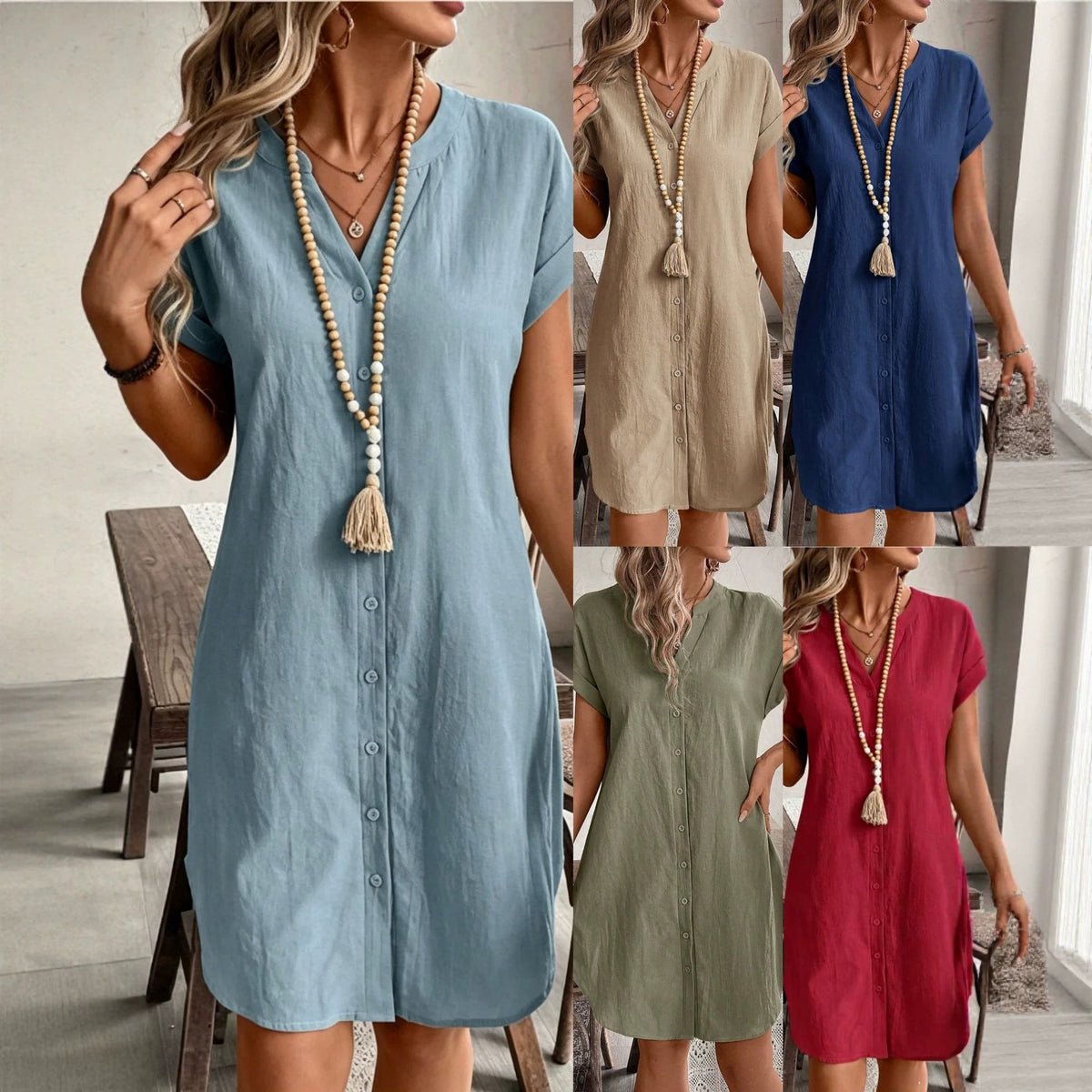 Elegantes Midi-Kleid mit V-Ausschnitt – Bild 12 | LuxeStyle