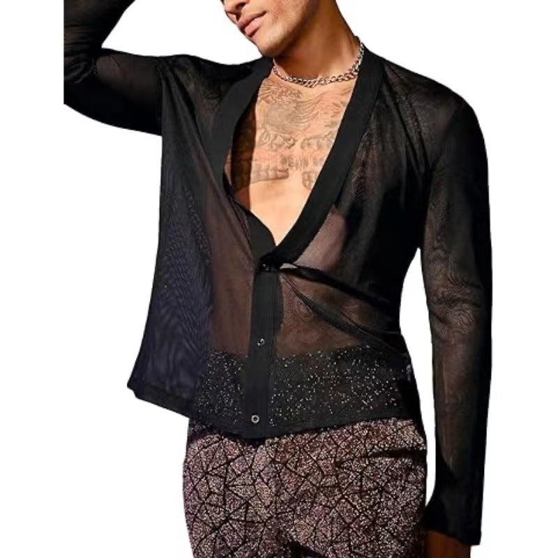 Transparenter Mesh V‑Neck Cardigan für Herren – Bild 5 | LuxeStyle