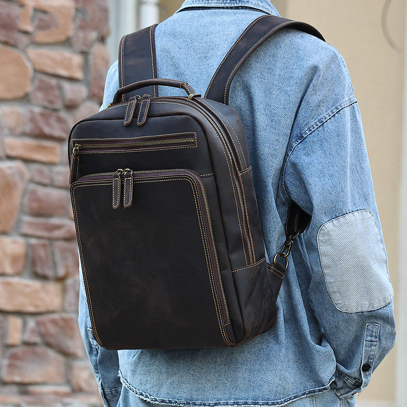 Rucksack Herren Crazy Horse Leder, grosse Kapazität – Bild 4 | LuxeStyle