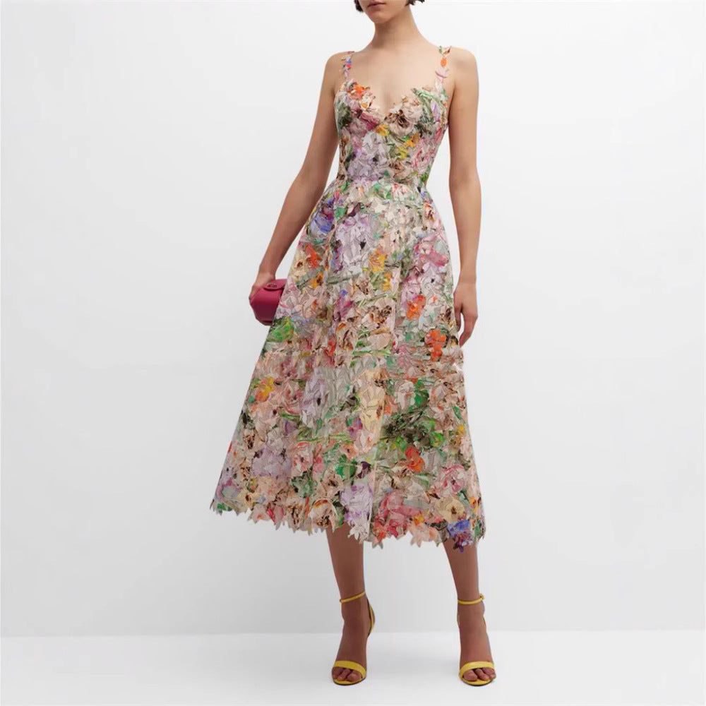 Spaghetti-Träger Maxikleid mit Blumenstickerei – Bild 6 | LuxeStyle
