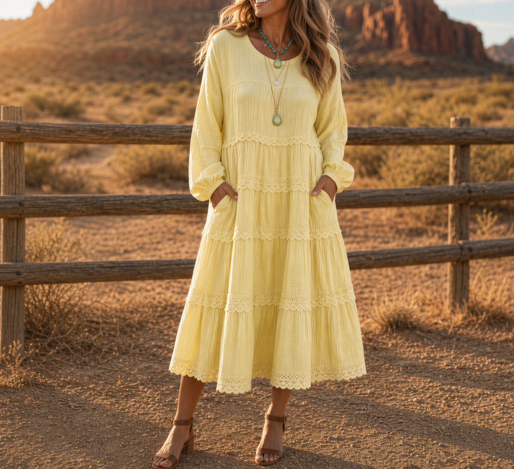 Locker geschnittenes Midi-Kleid mit langen Ärmeln | LuxeStyle