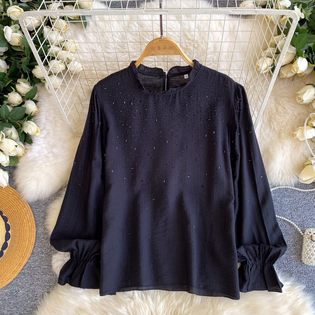 Romantische Langarmbluse mit Rüschen & Perlen – Bild 5 | LuxeStyle