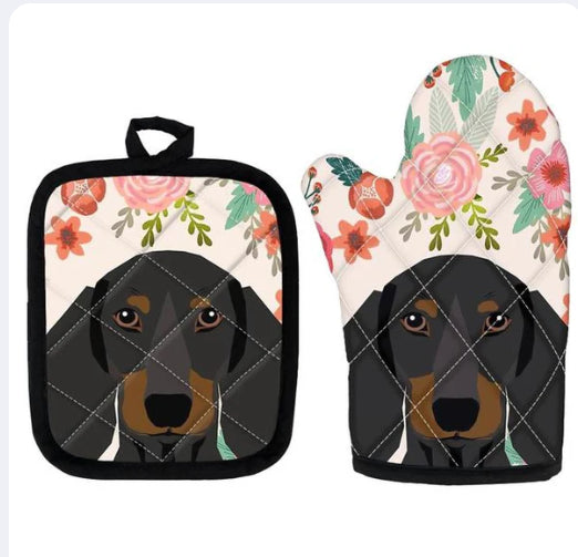 Ofenhandschuh & Topfuntersetzer-Set mit Mops-Print