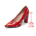Damen Low-Cut Pumps mit Zufallsdrucken und Blockabsätzen
