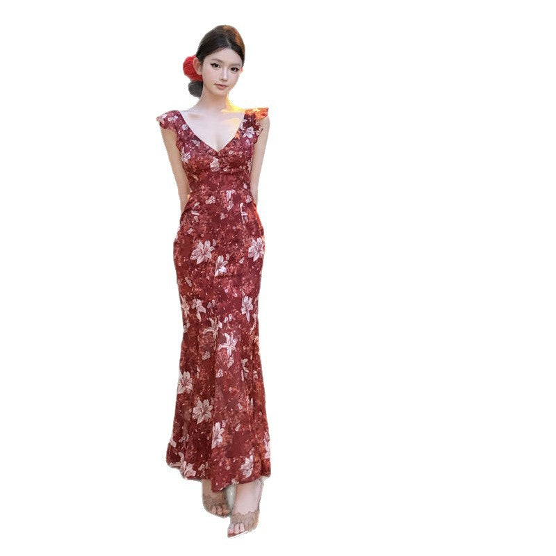 Sommer Maxi-Kleid mit Blumenprint und Volants | LuxeStyle