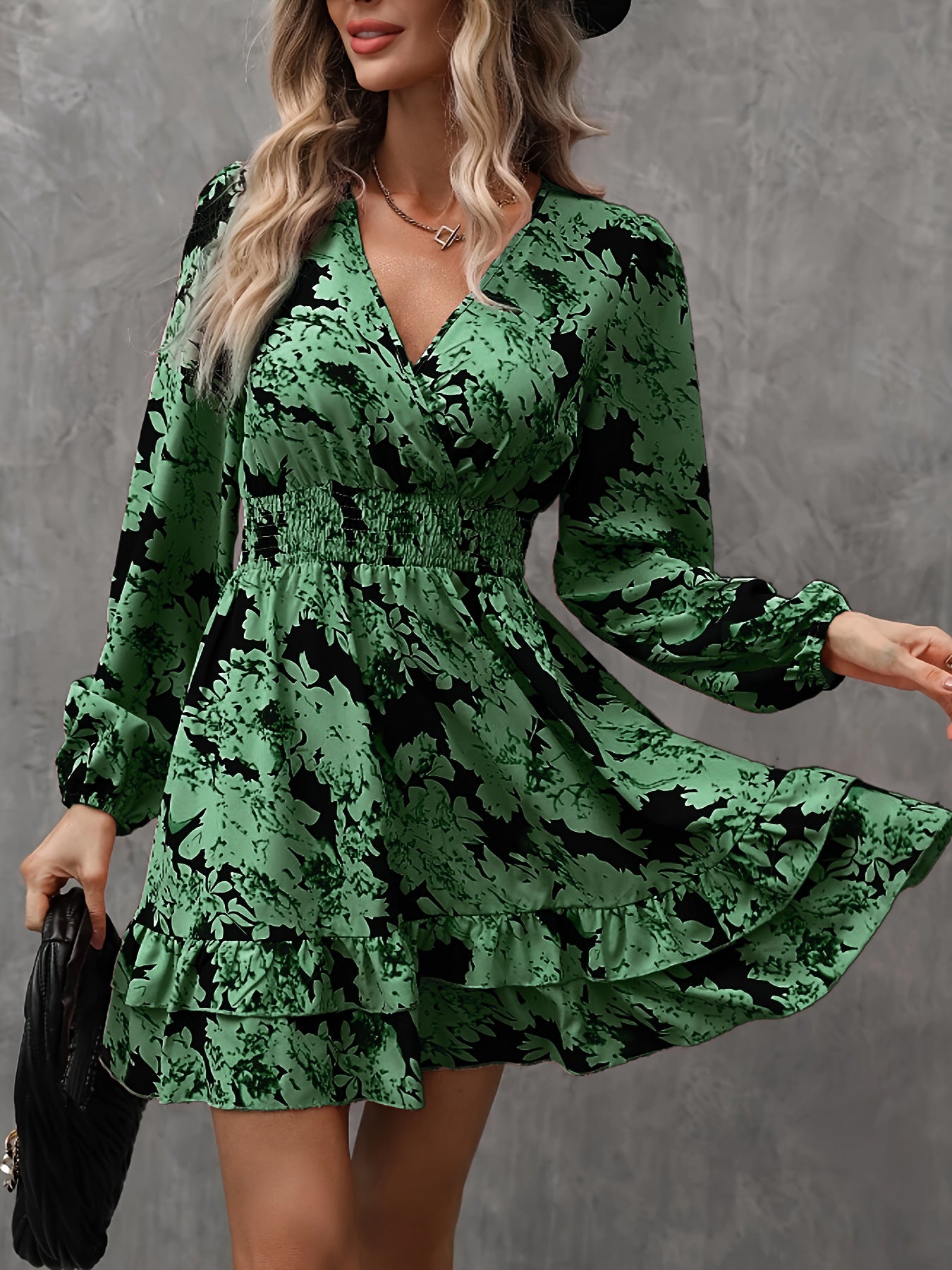 Blumenprint-Kleid mit Puffärmeln
