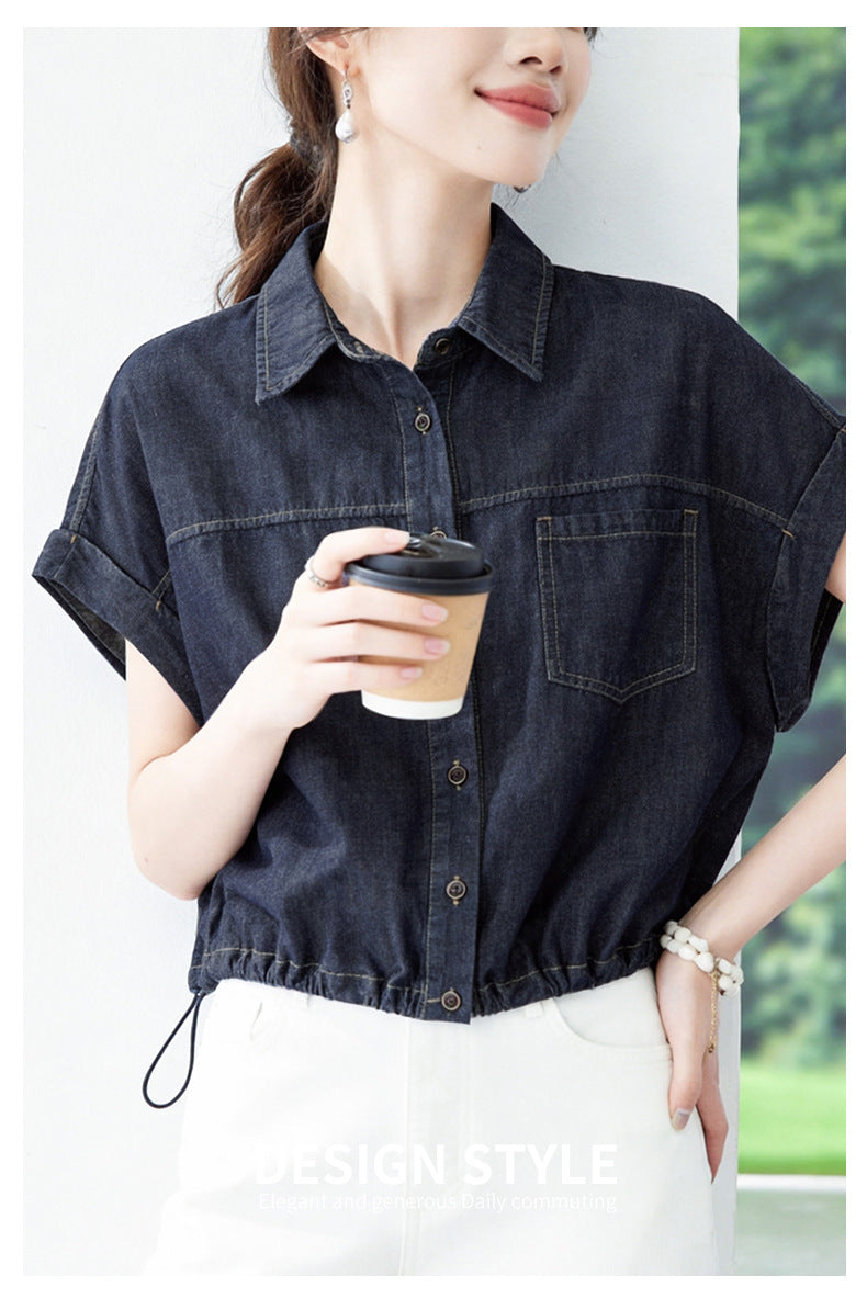 Denim Hemd mit Kordelzug für Damen