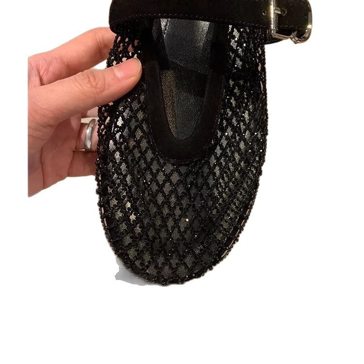 Glitzernde Mary Jane Pumps mit Netz-Design