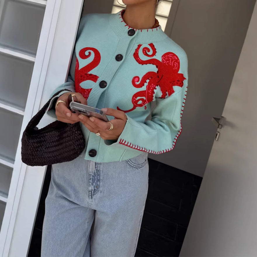 Grüner Oktopus-Pulli