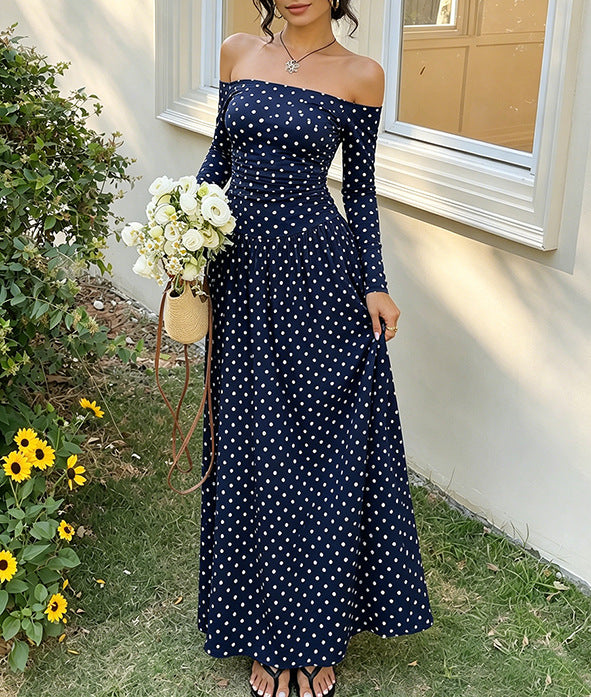 Off-Shoulder Polka-Dot Maxikleid