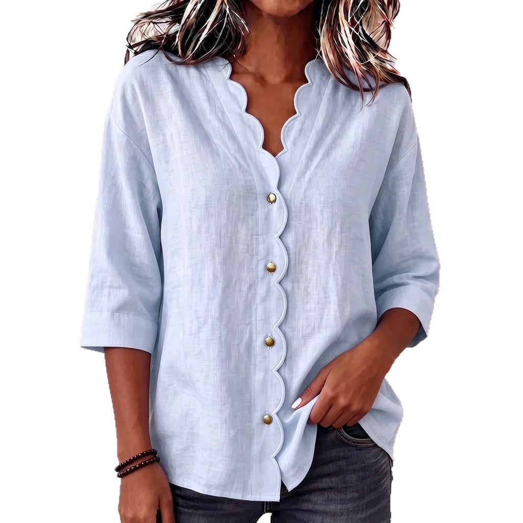 Elegante V-Neck Bluse mit Wellenspitze