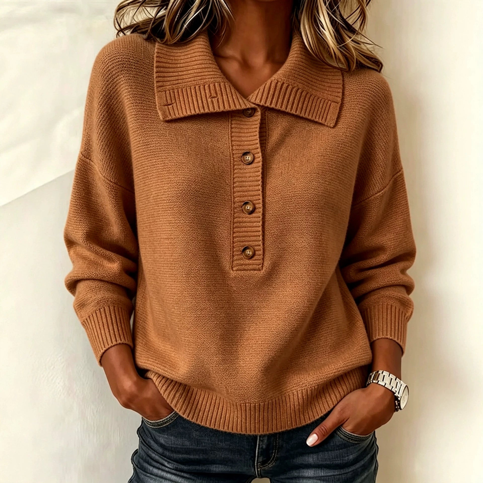 Vintage Rollkragen-Pullover mit halbem Reissverschluss