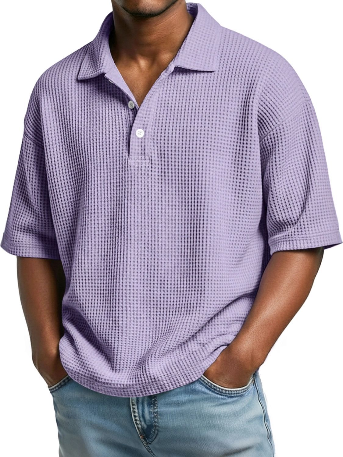 Polo-Shirt Waffelmuster Kurzarm mit Knopfkragen – Bild 10 | LuxeStyle