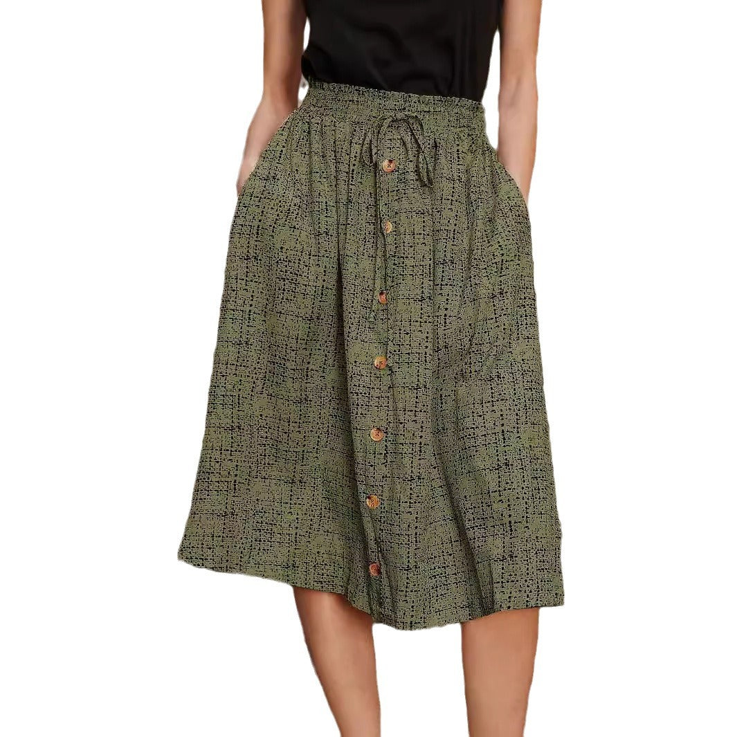 Midi-Rock mit Print und Knopfleiste