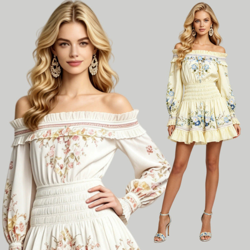Bedrucktes Mini-Kleid mit langen Ärmeln