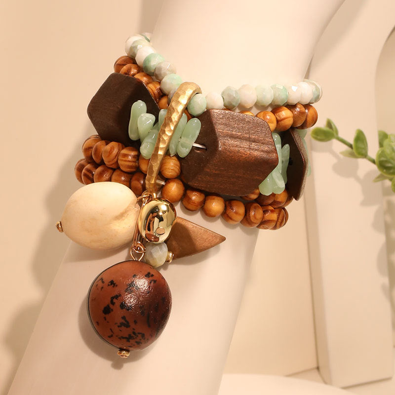 Handgemachtes mehrlagiges Holzperlenarmband – Bild 3 | LuxeStyle
