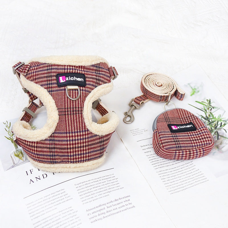 Hundeleine Weste mit Plaid und Fleecefutter