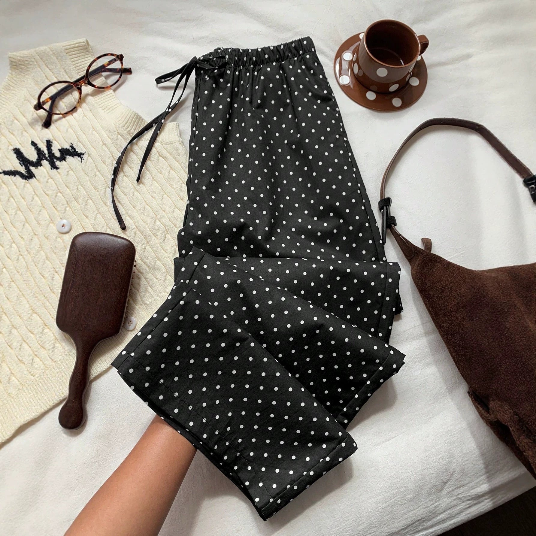 Weite Polka-Dot Hose mit Elastikbund